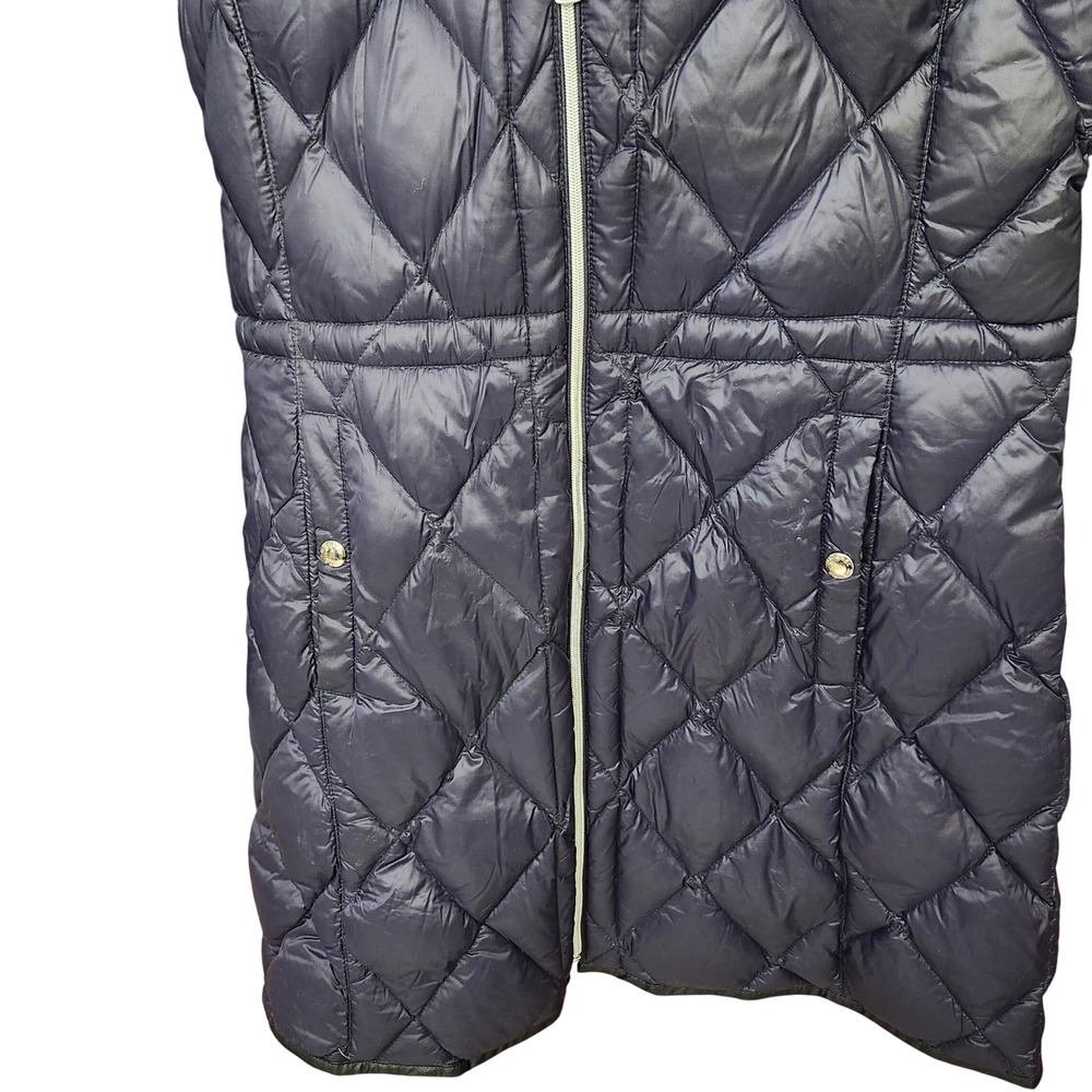 Michael Kors Packable Quilted Down Fill Hooded Long Puffer Coat Navy Blue Size M - Picture 4 of 11